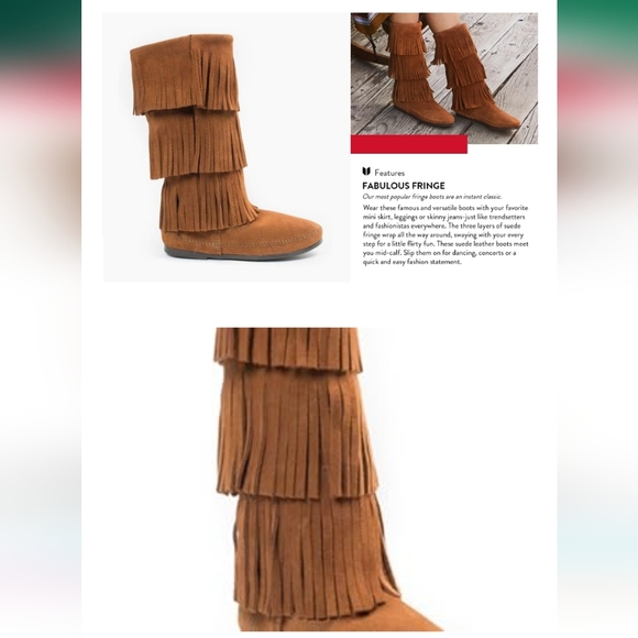 Minnetonka Calf Hi 3-layer leather Fringe western hippie moccasin Boot size 8 - Picture 10 of 16